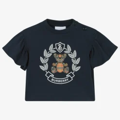 Baby Girls Blue Cotton Crest T-Shirt