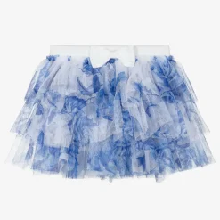 Baby Girls Blue Floral Tulle Skirt