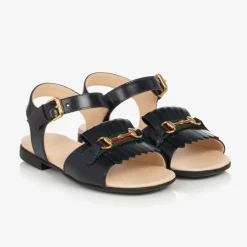 Baby Girls Blue Leather Horsebit Sandals