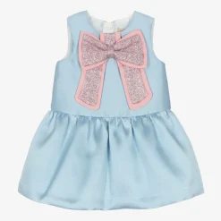 Baby Girls Blue Satin Bow Dress