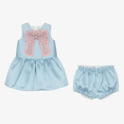 Baby Girls Blue Satin Bow Dress