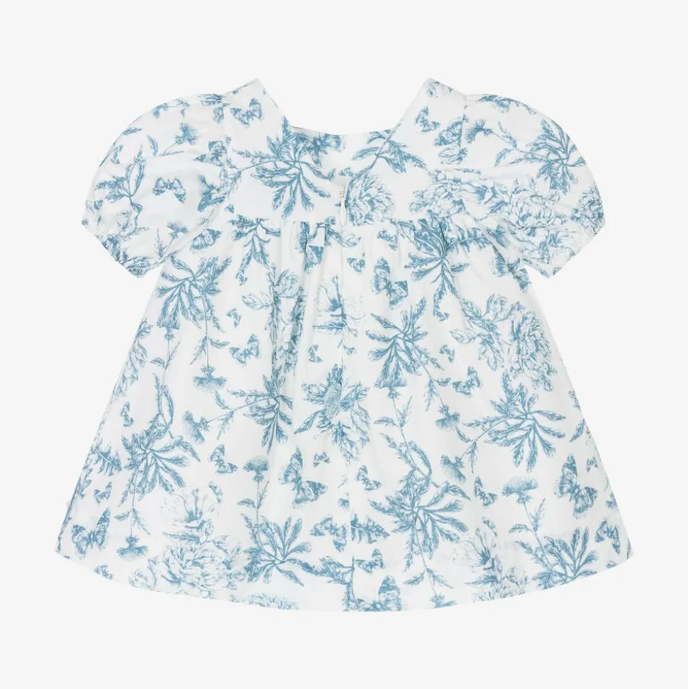 Baby Girls Blue Toile Du Jouy Cotton Dress