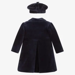 Baby Girls Blue Velour Coat & Hat Set