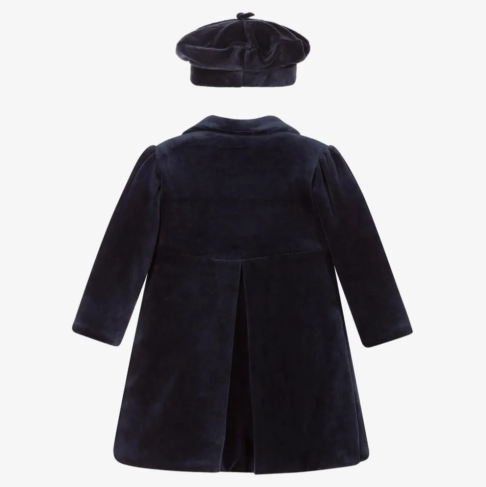 Baby Girls Blue Velour Coat & Hat Set