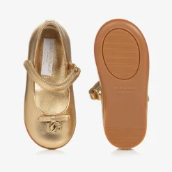 Baby Girls Gold Leather DG Ballerina Pumps