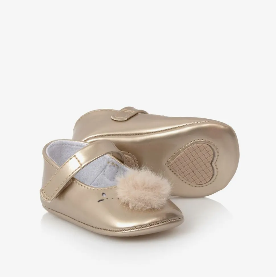 Baby Girls Gold Pom-Pom Pre-Walker Shoes