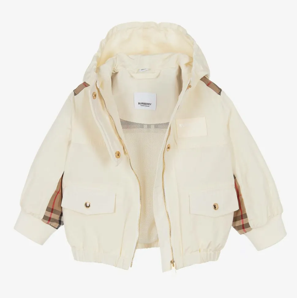 Baby Girls Ivory & Beige Check Jacket