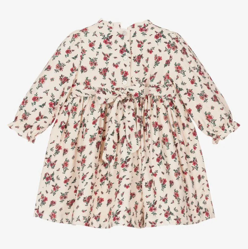 Baby Girls Ivory & Red Smocked Floral Dress