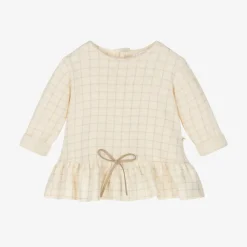 Baby Girls Ivory Check Cotton Dress