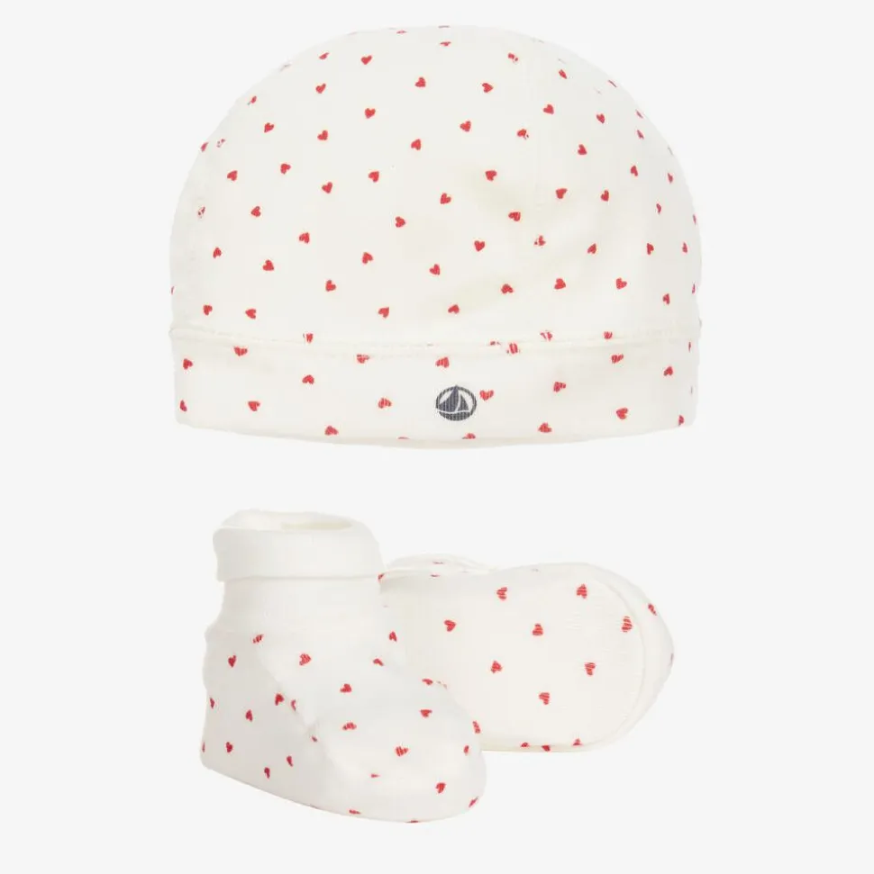 Baby Girls Ivory Cotton Hat & Booties Set