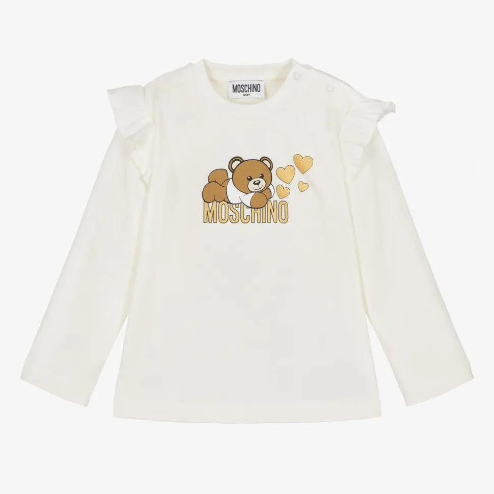 Baby Girls Ivory Cotton Teddy Bear Top