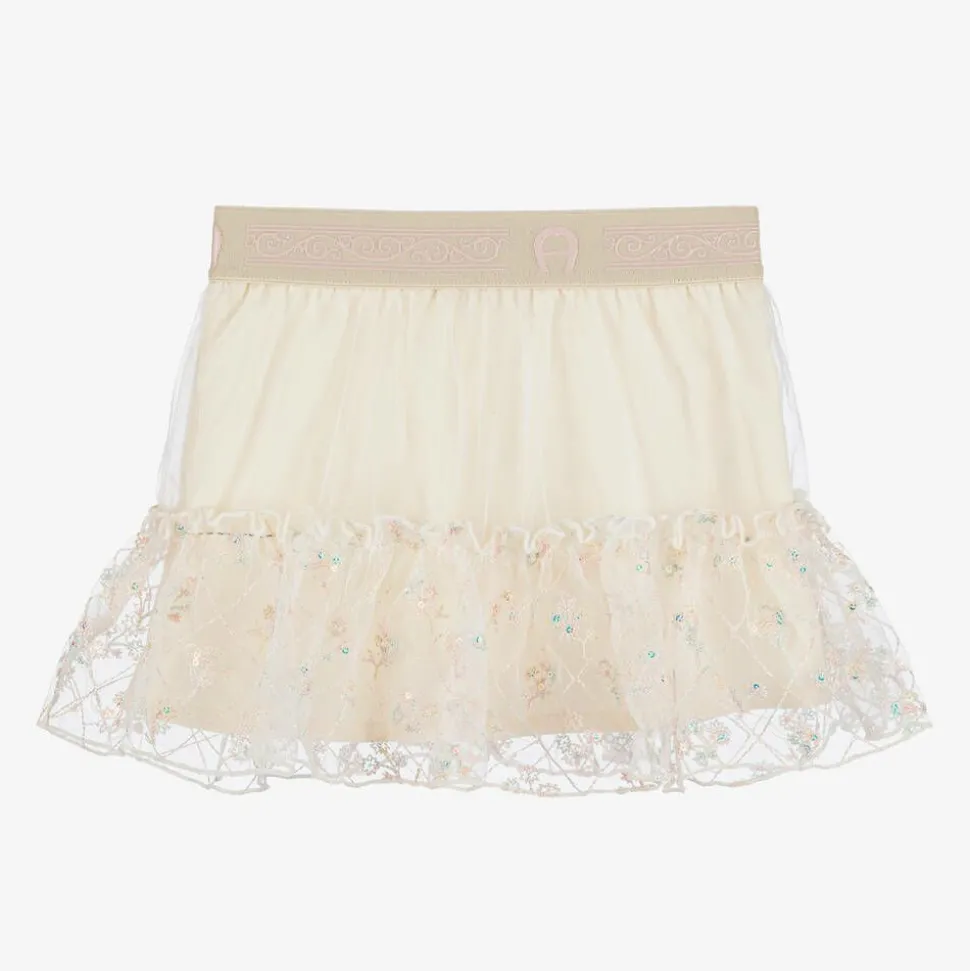 Baby Girls Ivory Embroidered Tulle Skirt