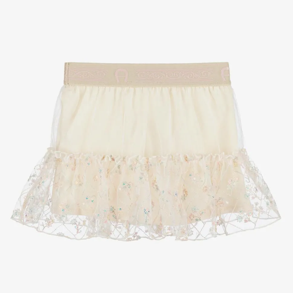 Baby Girls Ivory Embroidered Tulle Skirt