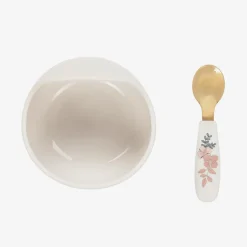 Baby Girls Ivory Floral Feeding Bowl & Spoon Set
