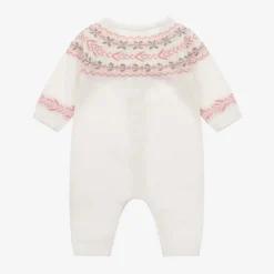 Baby Girls Ivory Floral Wool & Cashmere Romper