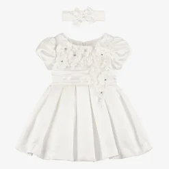 Baby Girls Ivory Satin Dress Set