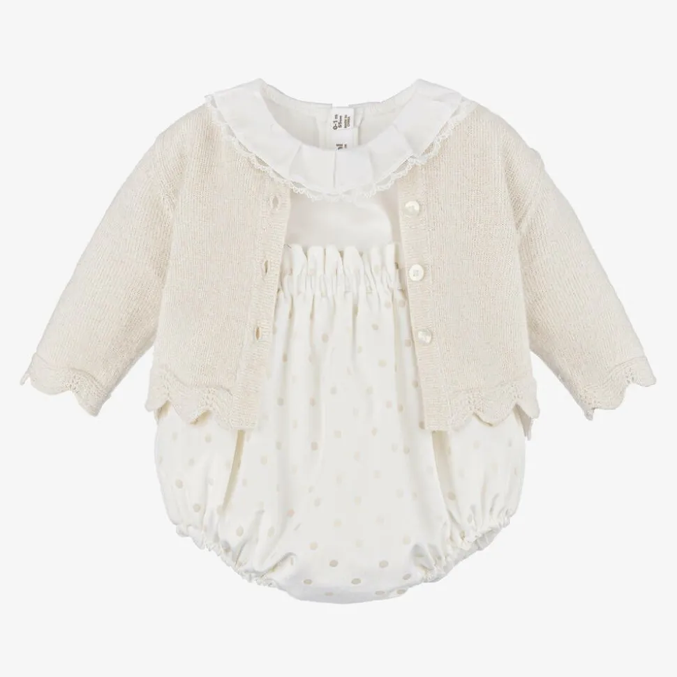 Baby Girls Ivory Velvet Dot Shorts Set