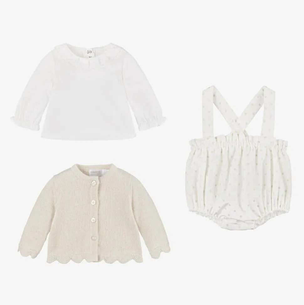 Baby Girls Ivory Velvet Dot Shorts Set