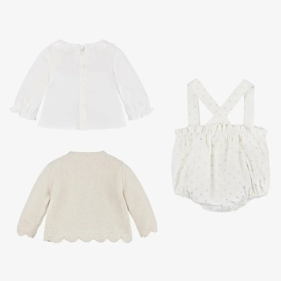 Baby Girls Ivory Velvet Dot Shorts Set