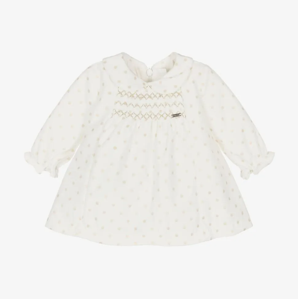 Baby Girls Ivory Velvet Polka Dot Dress