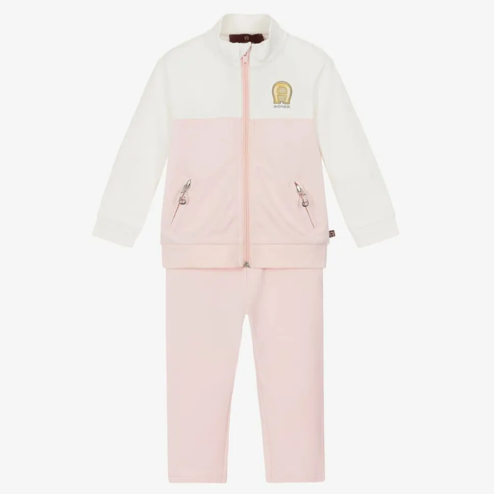 Baby Girls Pink & Ivory Cotton Tracksuit