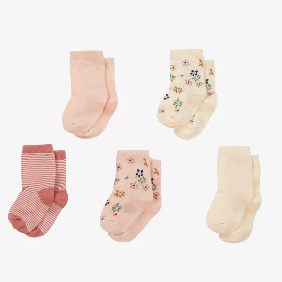 Baby Girls Pink & Ivory Cotton Socks (5 Pack)