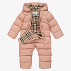 Baby Girls Pink & Vintage Check Snowsuit