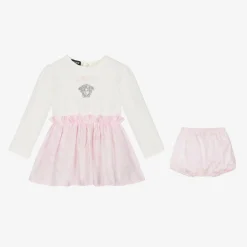 Baby Girls Pink & White Cotton Dress
