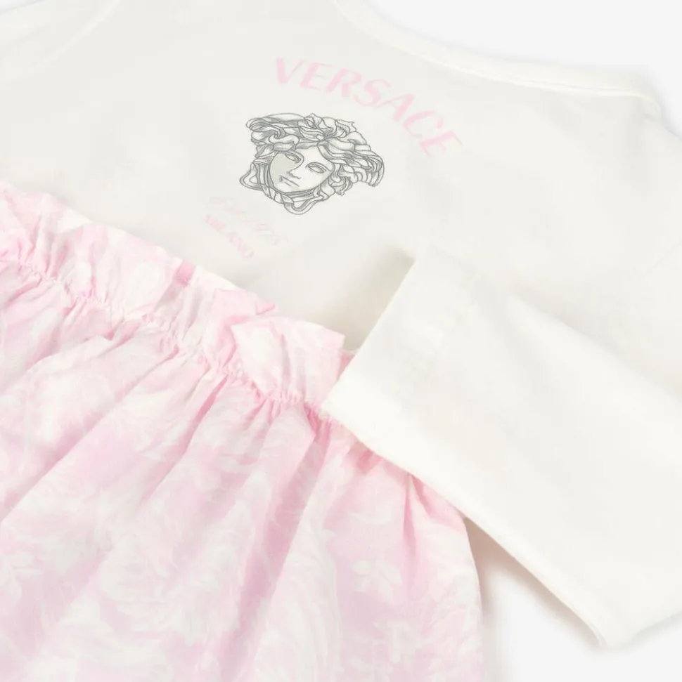 Baby Girls Pink & White Cotton Dress