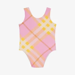 Baby Girls Pink & Yellow Check Swimsuit