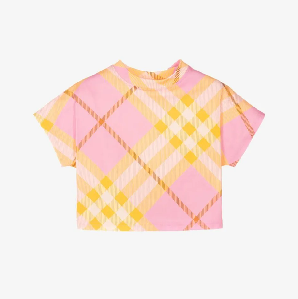 Baby Girls Pink Check Cotton T-Shirt