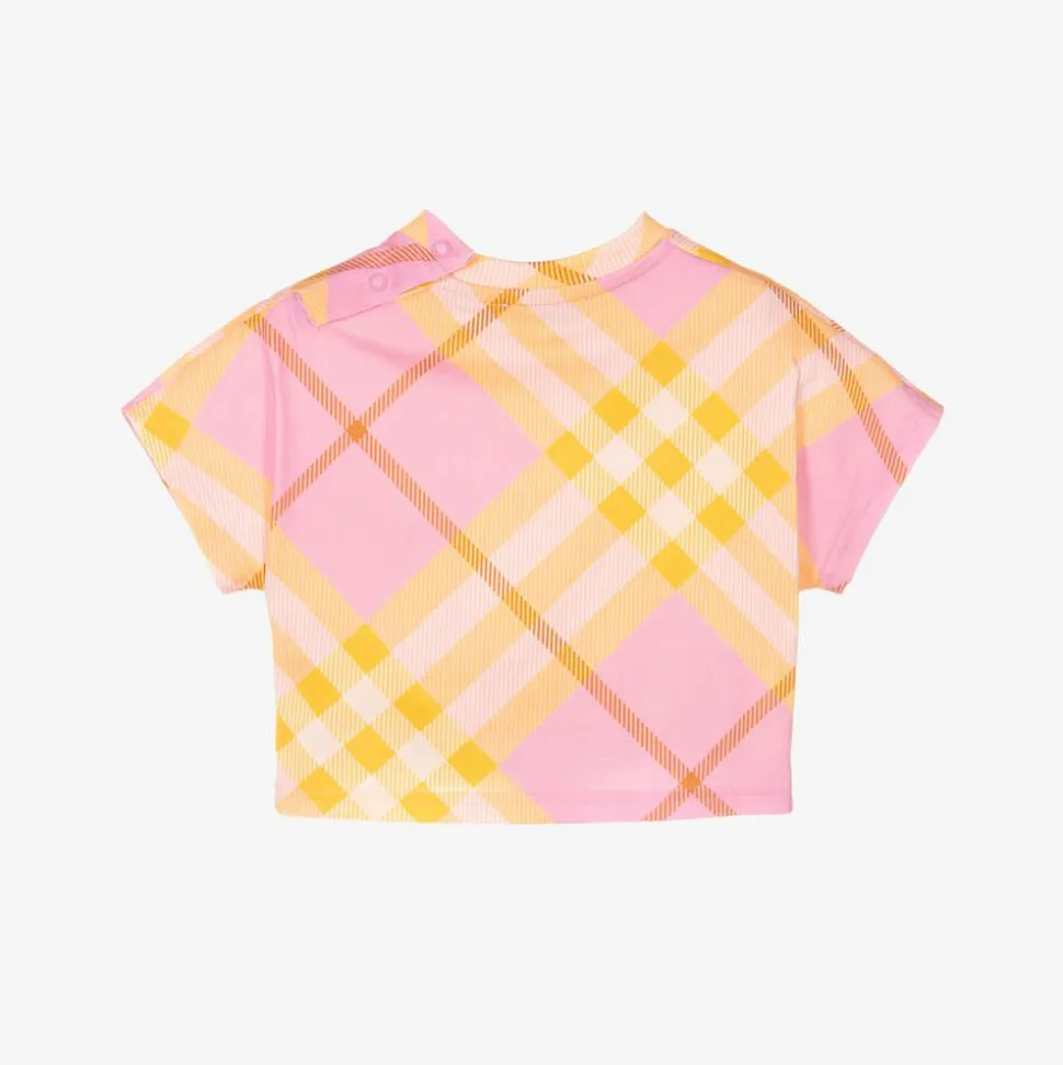Baby Girls Pink Check Cotton T-Shirt