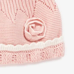 Baby Girls Pink Cotton Hat & Mittens Set