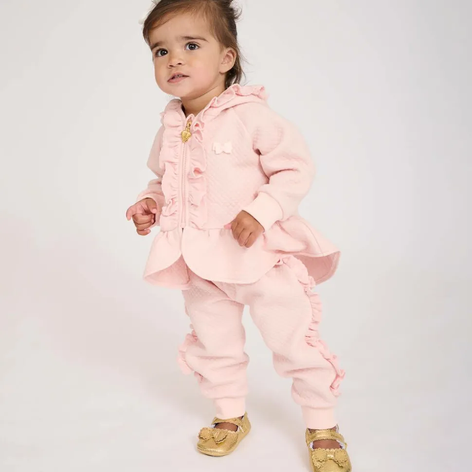 Baby Girls Pink Cotton Ruffle Tracksuit
