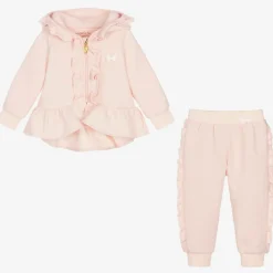 Baby Girls Pink Cotton Ruffle Tracksuit
