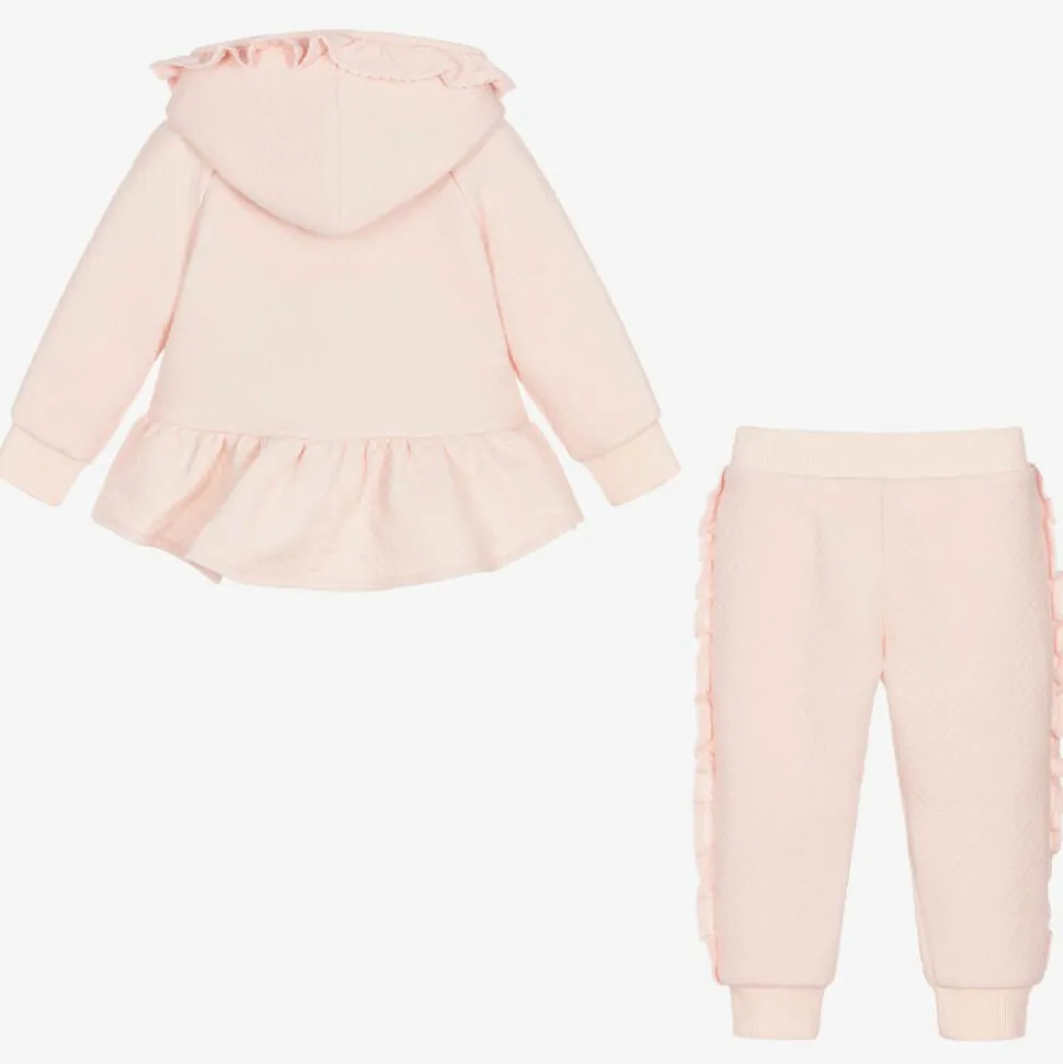 Baby Girls Pink Cotton Ruffle Tracksuit