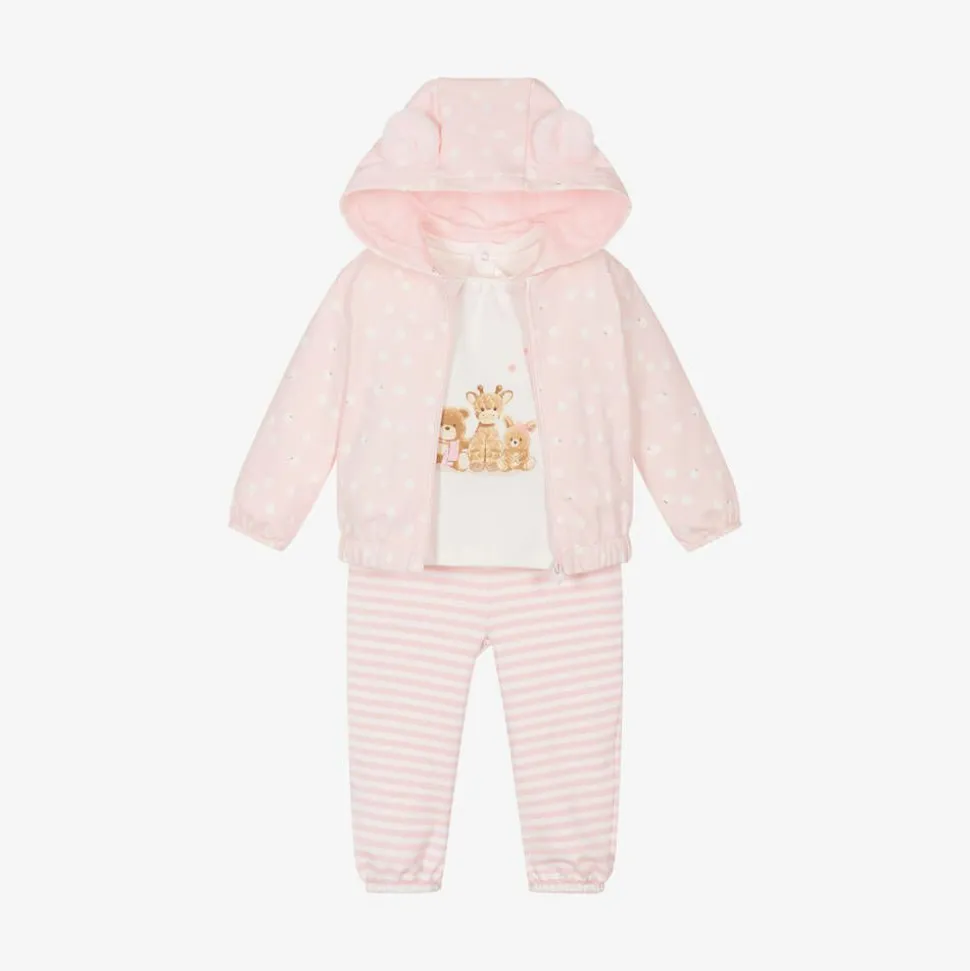 Baby Girls Pink Cotton Tracksuit Set