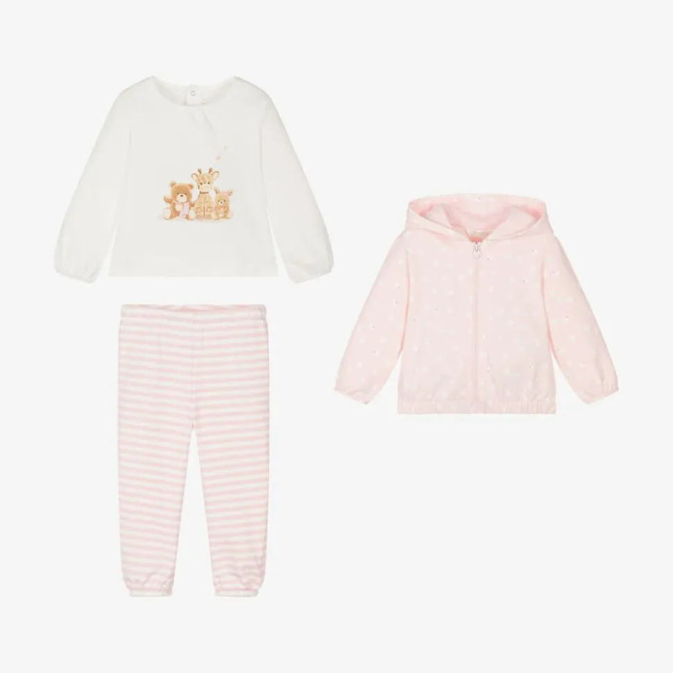 Baby Girls Pink Cotton Tracksuit Set