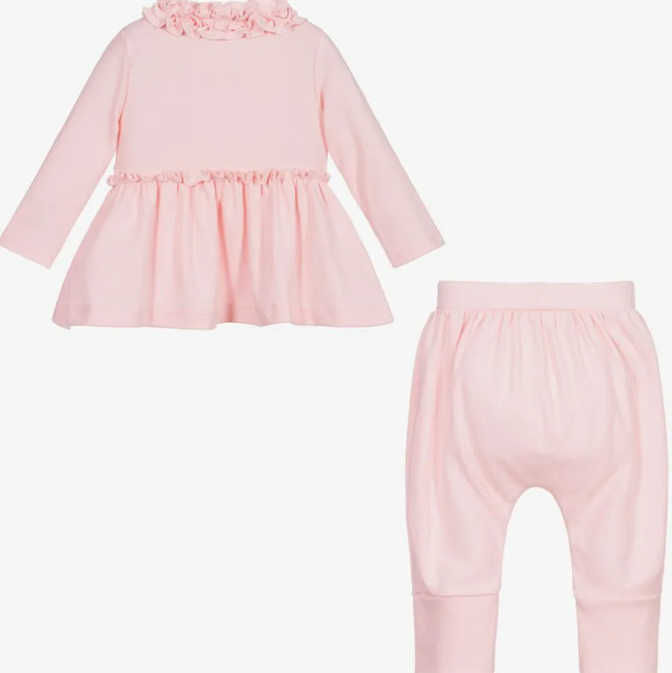 Baby Girls Pink Cotton Trouser Set