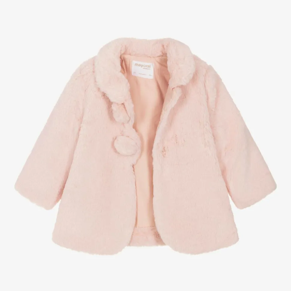 Baby Girls Pink Faux Fur Coat