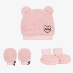 Baby Girls Pink Fleece Hat & Booties Set