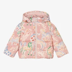 Baby Girls Pink Horse Print Puffer Jacket