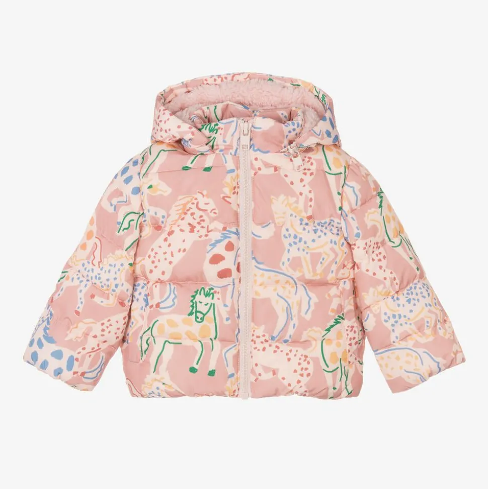 Baby Girls Pink Horse Print Puffer Jacket