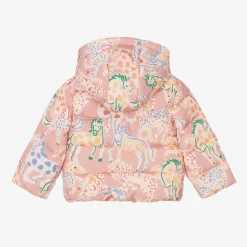 Baby Girls Pink Horse Print Puffer Jacket