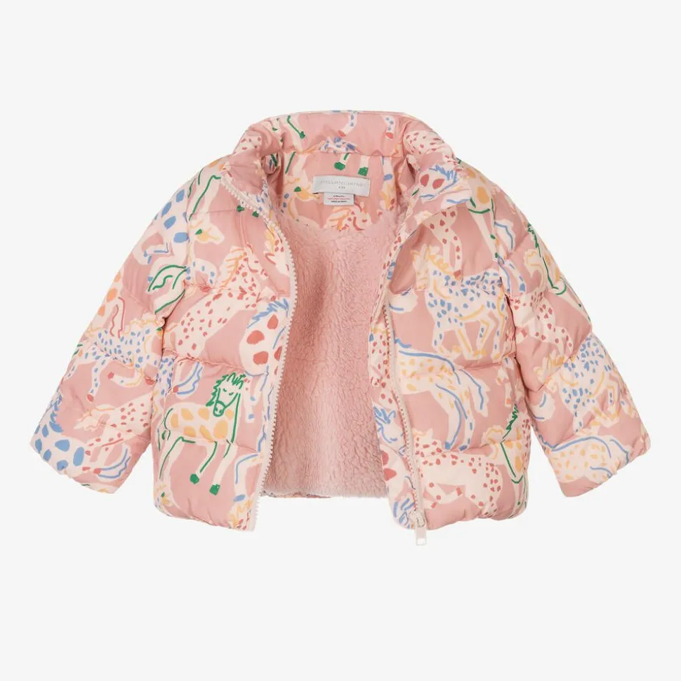 Baby Girls Pink Horse Print Puffer Jacket
