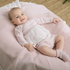 Baby Girls Pink Lace Trim Blanket (105cm)