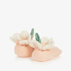 Baby Girls Pink Organic Cotton Flower Booties