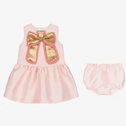 Baby Girls Pink Satin Bow Dress