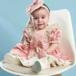 Baby Girls Pink Satin Dress Set