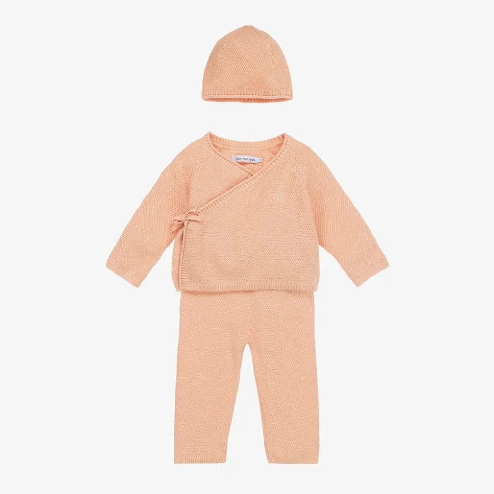 Baby Girls Pink Waffle Knit Babysuit Gift Set